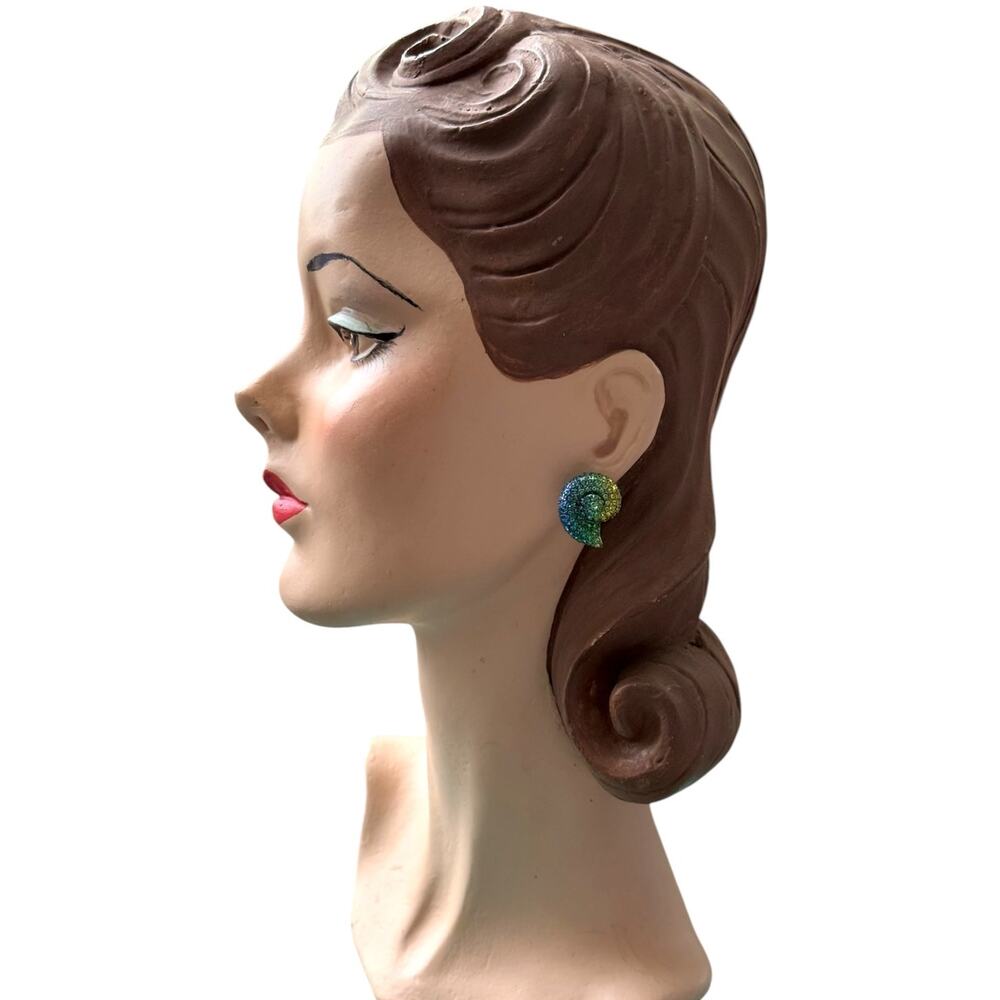 New Betsey Johnson Green Blue Crystal Seashell Post Earrings in Box Mermaid